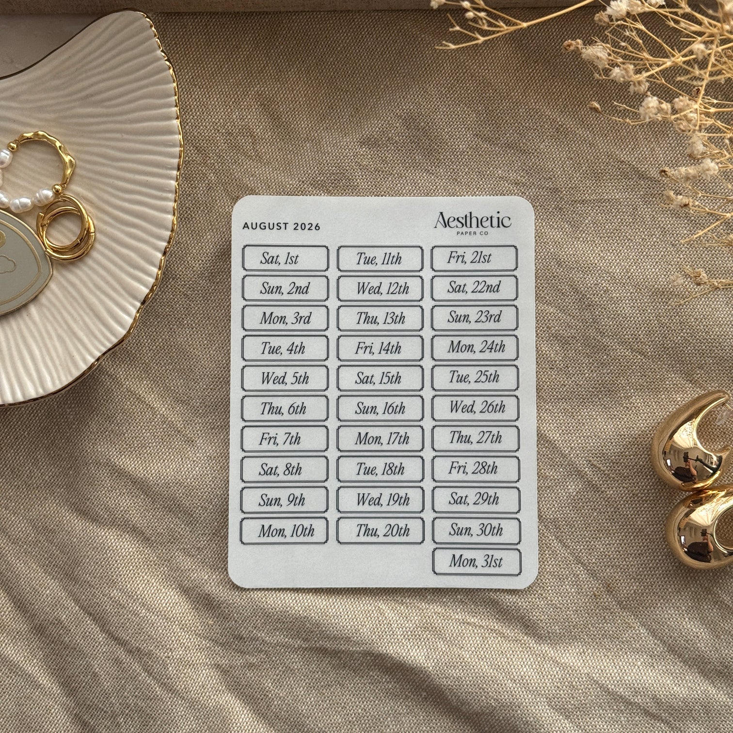 AUGUST DATE LABELS | 2026 | STICKER