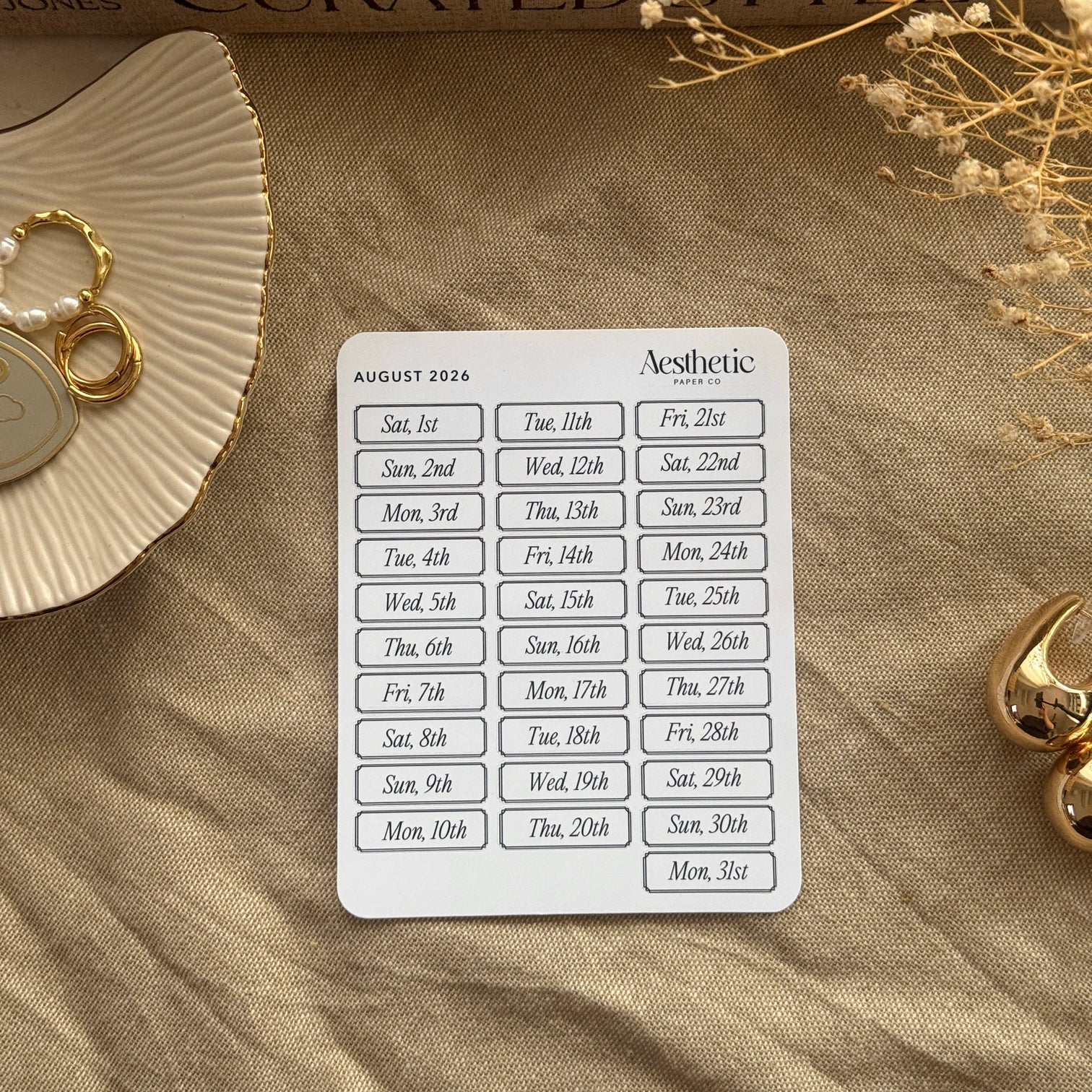 AUGUST DATE LABELS | 2026 | STICKER