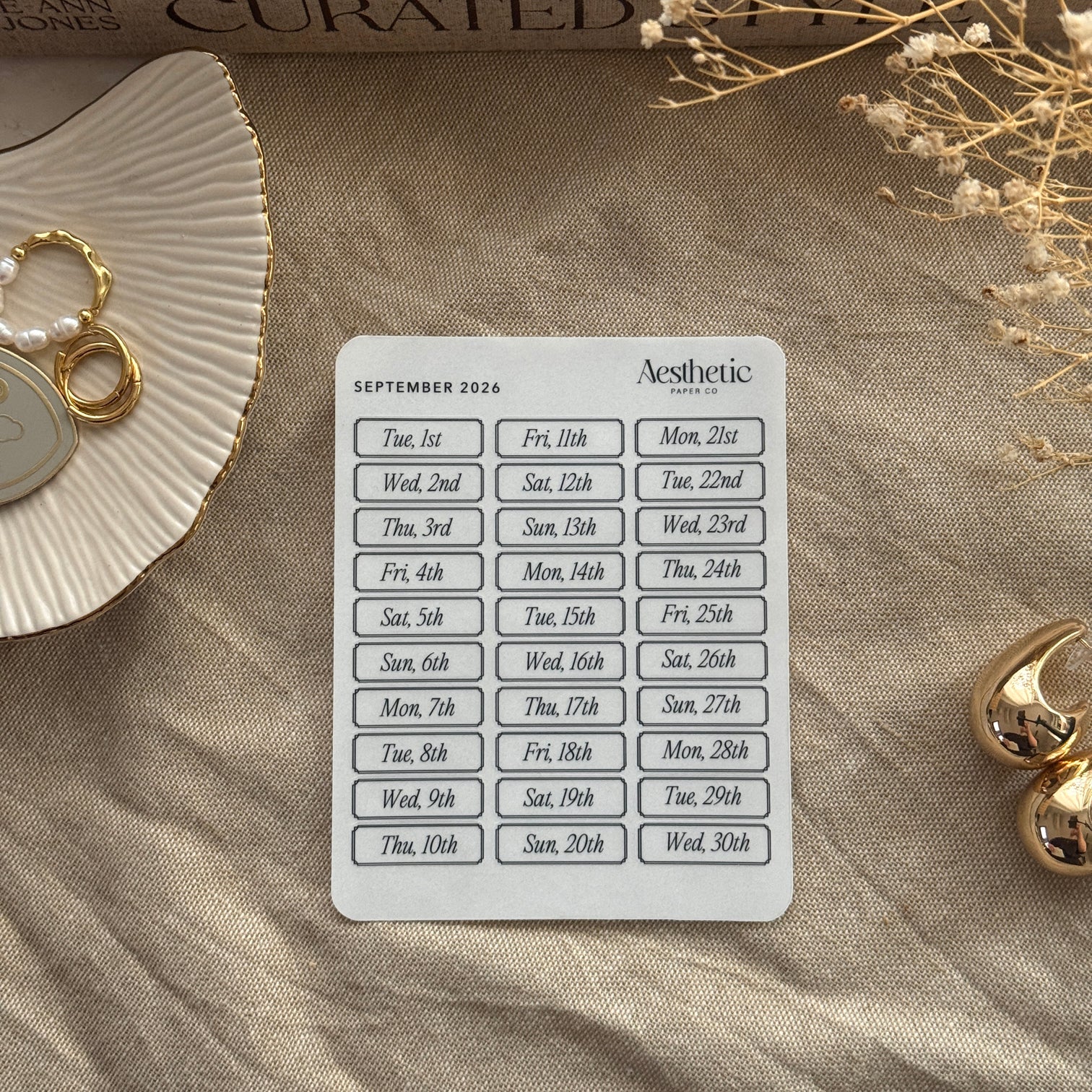 SEPTEMBER DATE LABELS | 2026 | STICKER