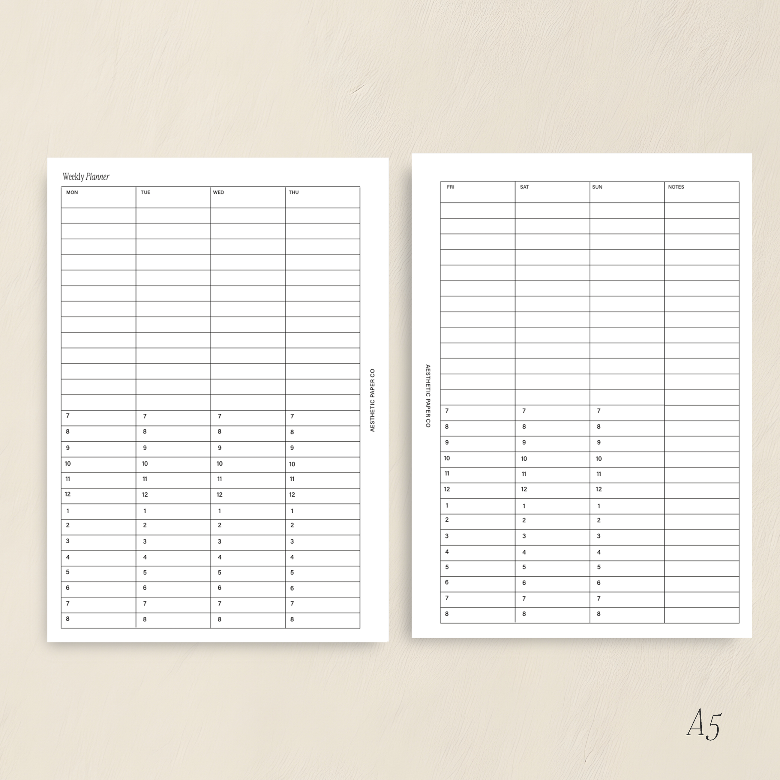 UWN01 - Vertical Undated Schedule Weekly Insert | PDF