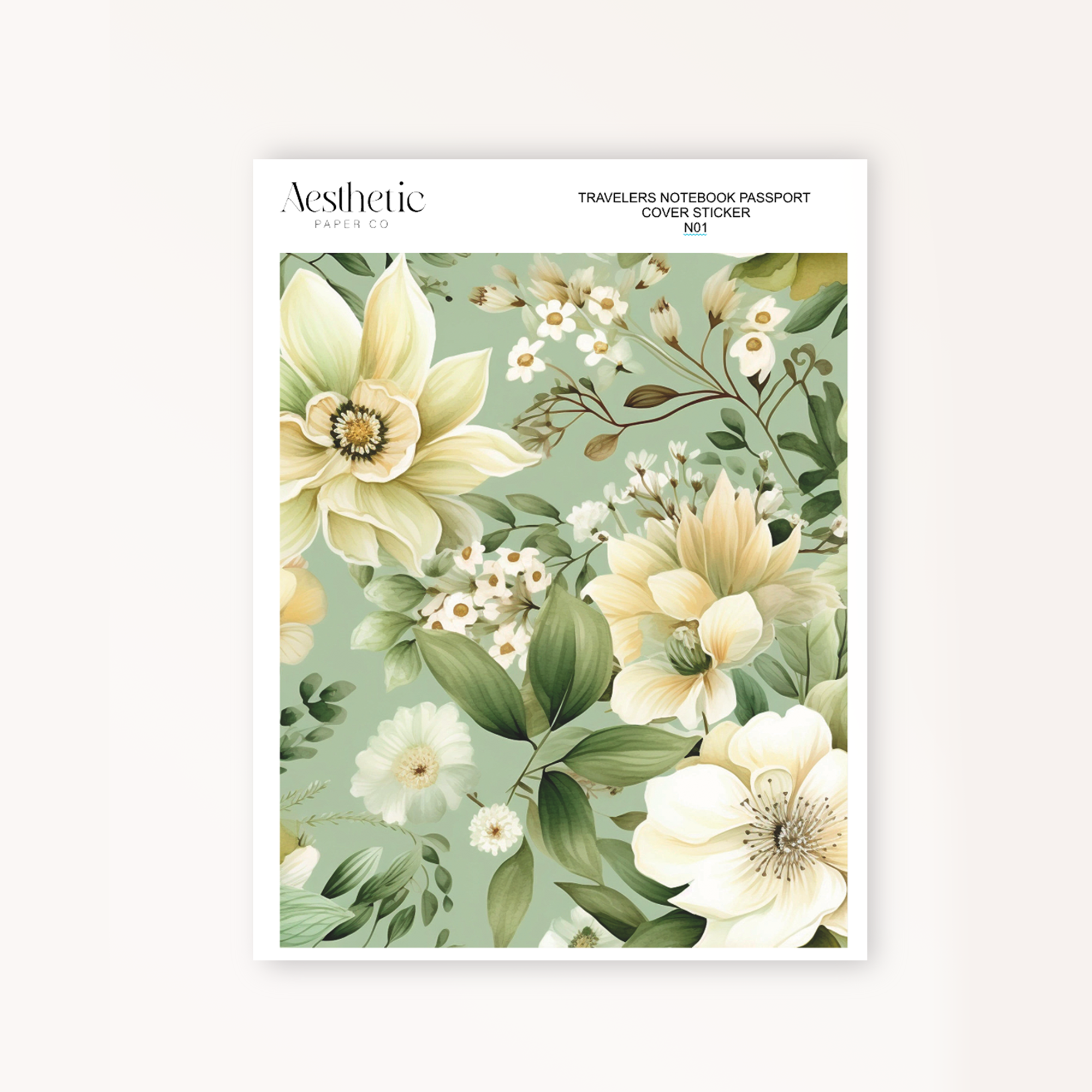 Traveler's Notebook Sticker Cover | GREEN FLORAL | Passport