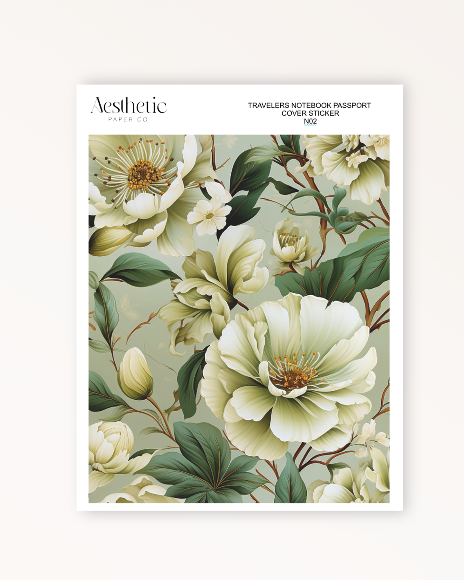 Traveler's Notebook Sticker Cover | GREEN FLORAL | Passport