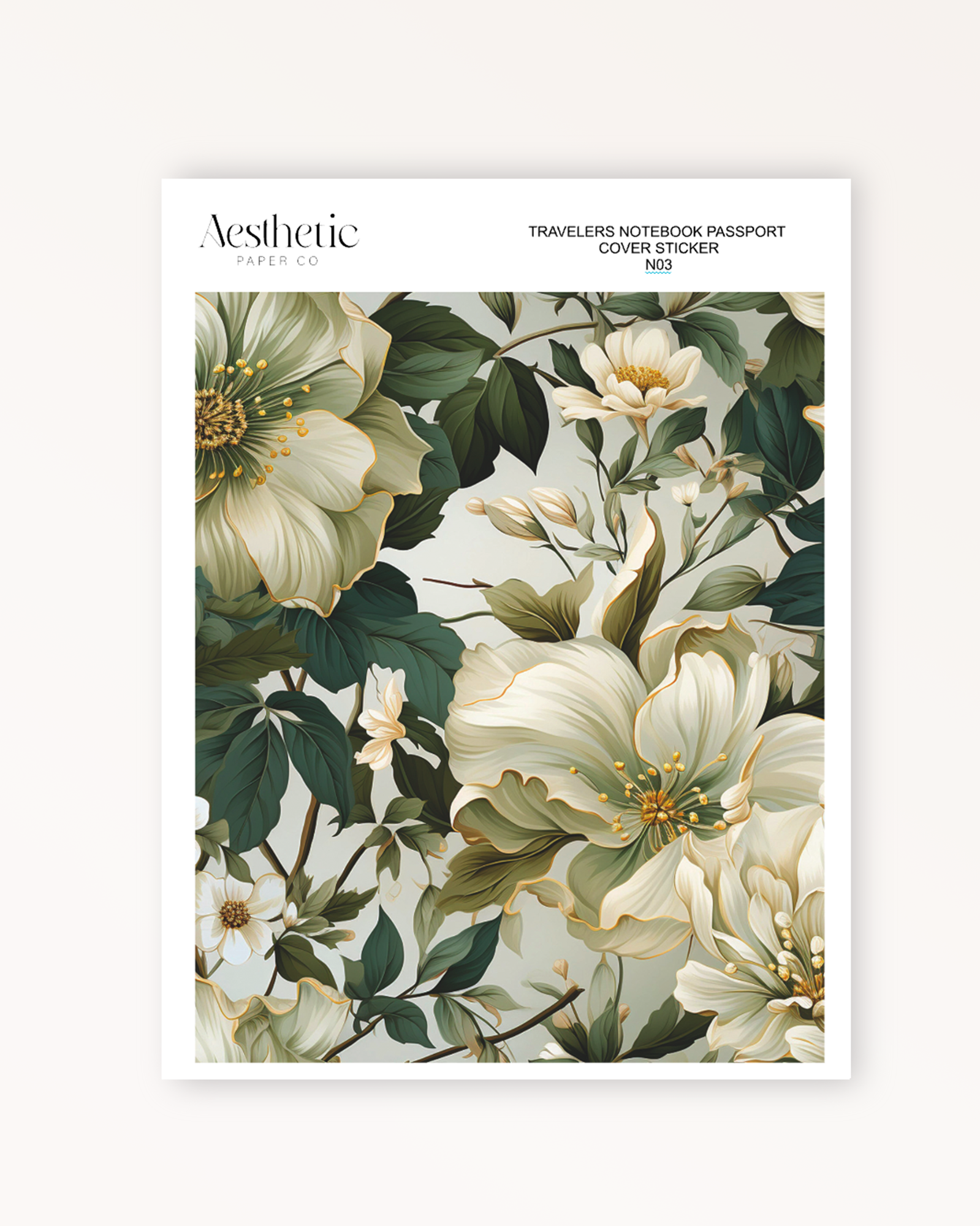 Traveler's Notebook Sticker Cover | GREEN FLORAL | Passport