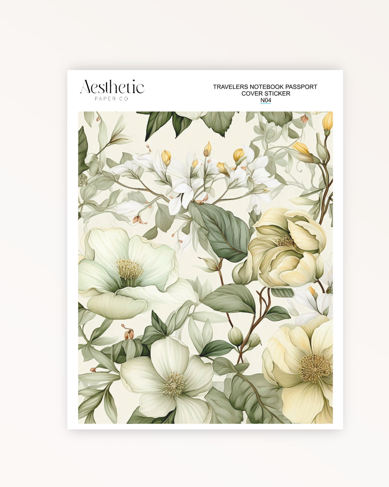 Traveler's Notebook Sticker Cover | GREEN FLORAL | Passport