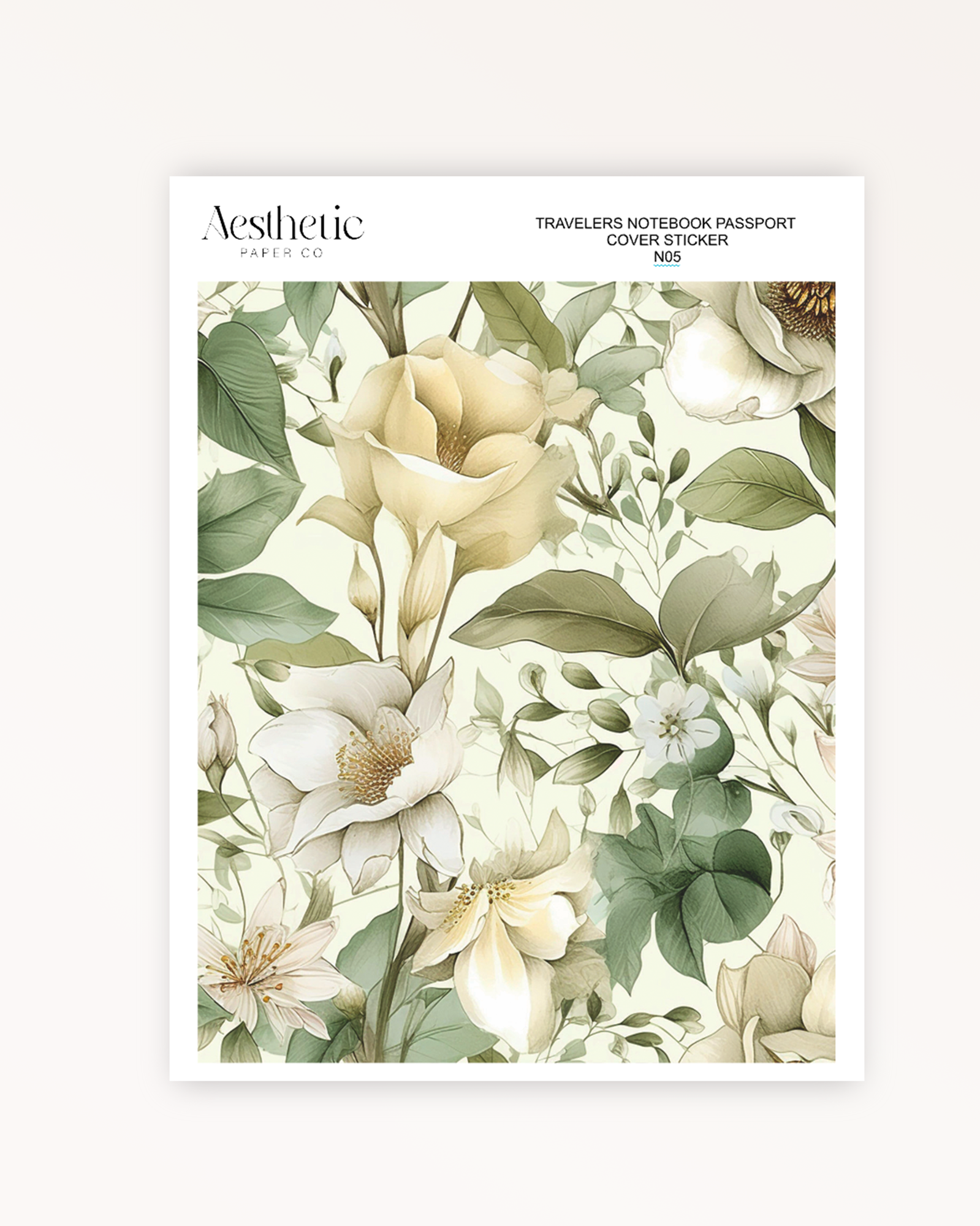 Traveler's Notebook Sticker Cover | GREEN FLORAL | Passport