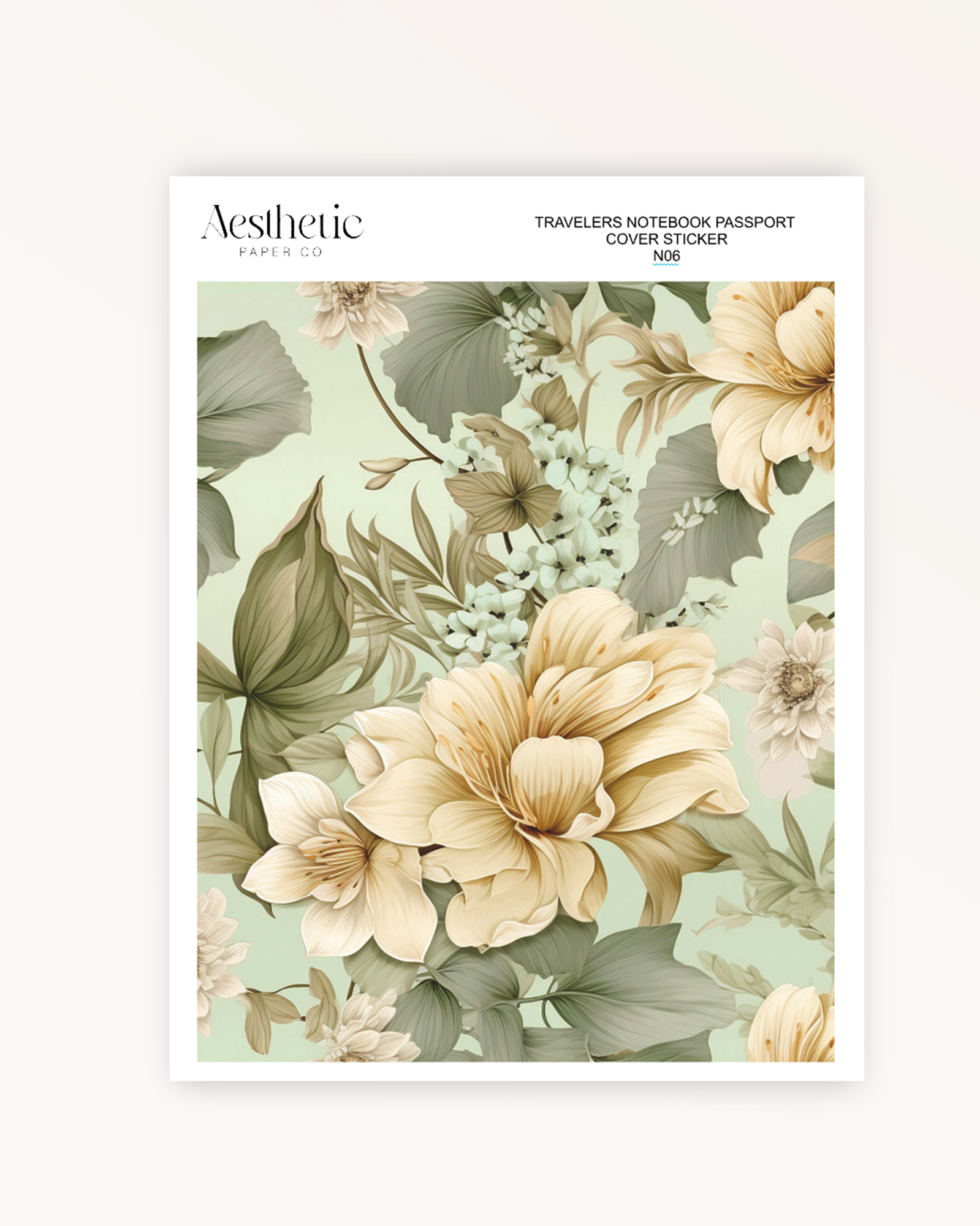 Traveler's Notebook Sticker Cover | GREEN FLORAL | Passport