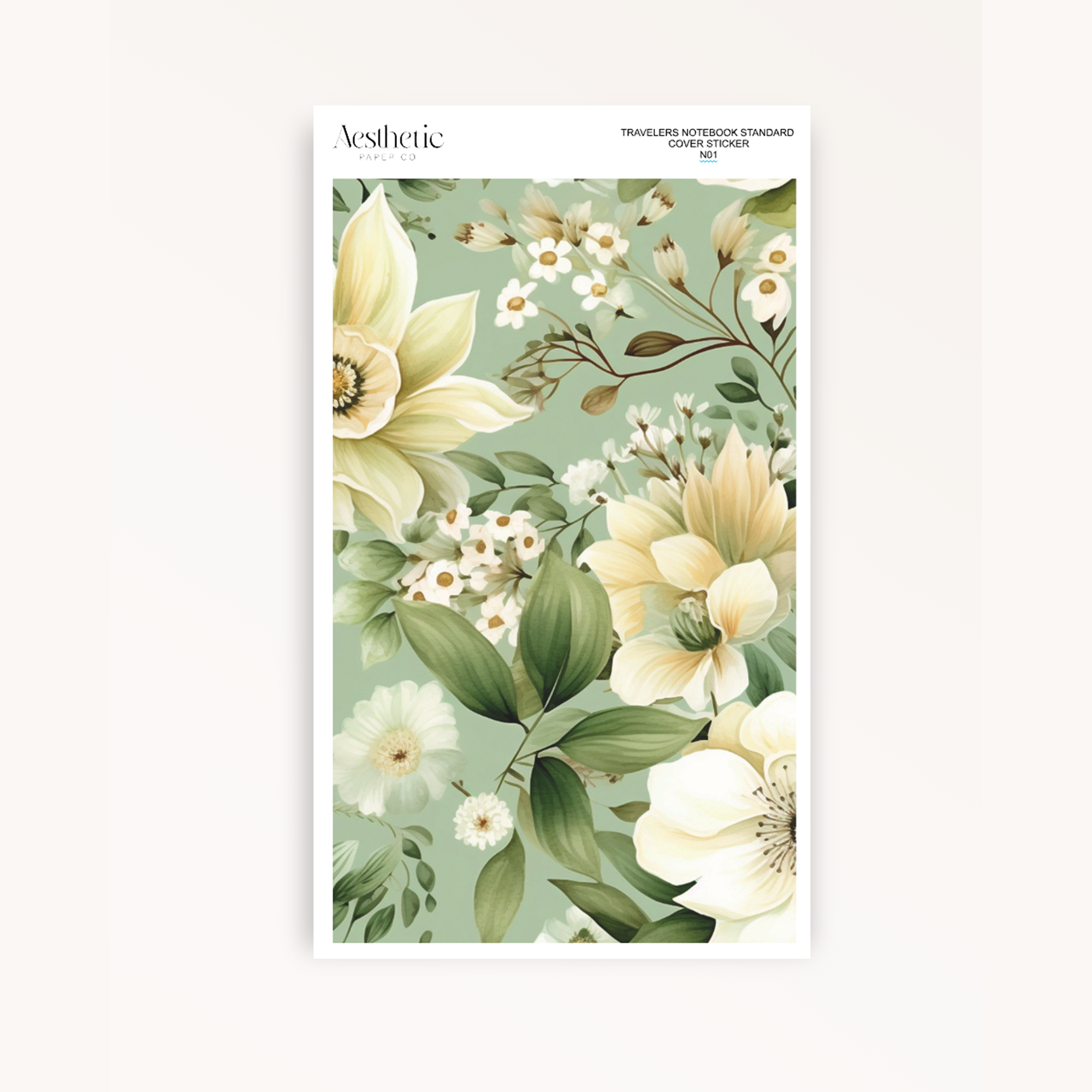 Traveler's Notebook Sticker Cover | GREEN FLORAL | STANDARD