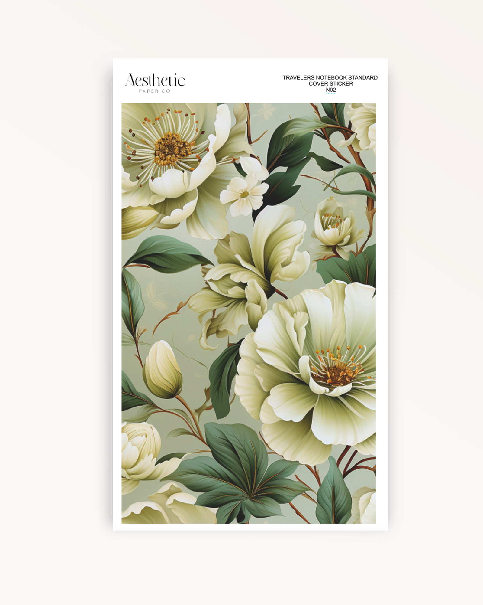 Traveler's Notebook Sticker Cover | GREEN FLORAL | STANDARD