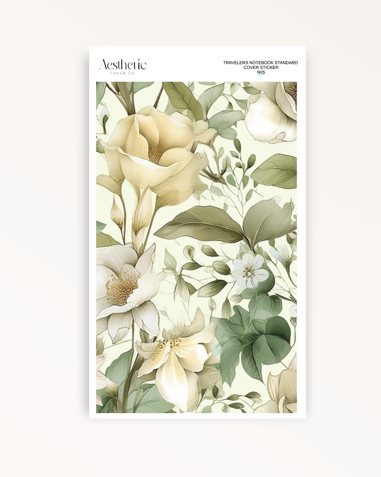 Traveler's Notebook Sticker Cover | GREEN FLORAL | STANDARD
