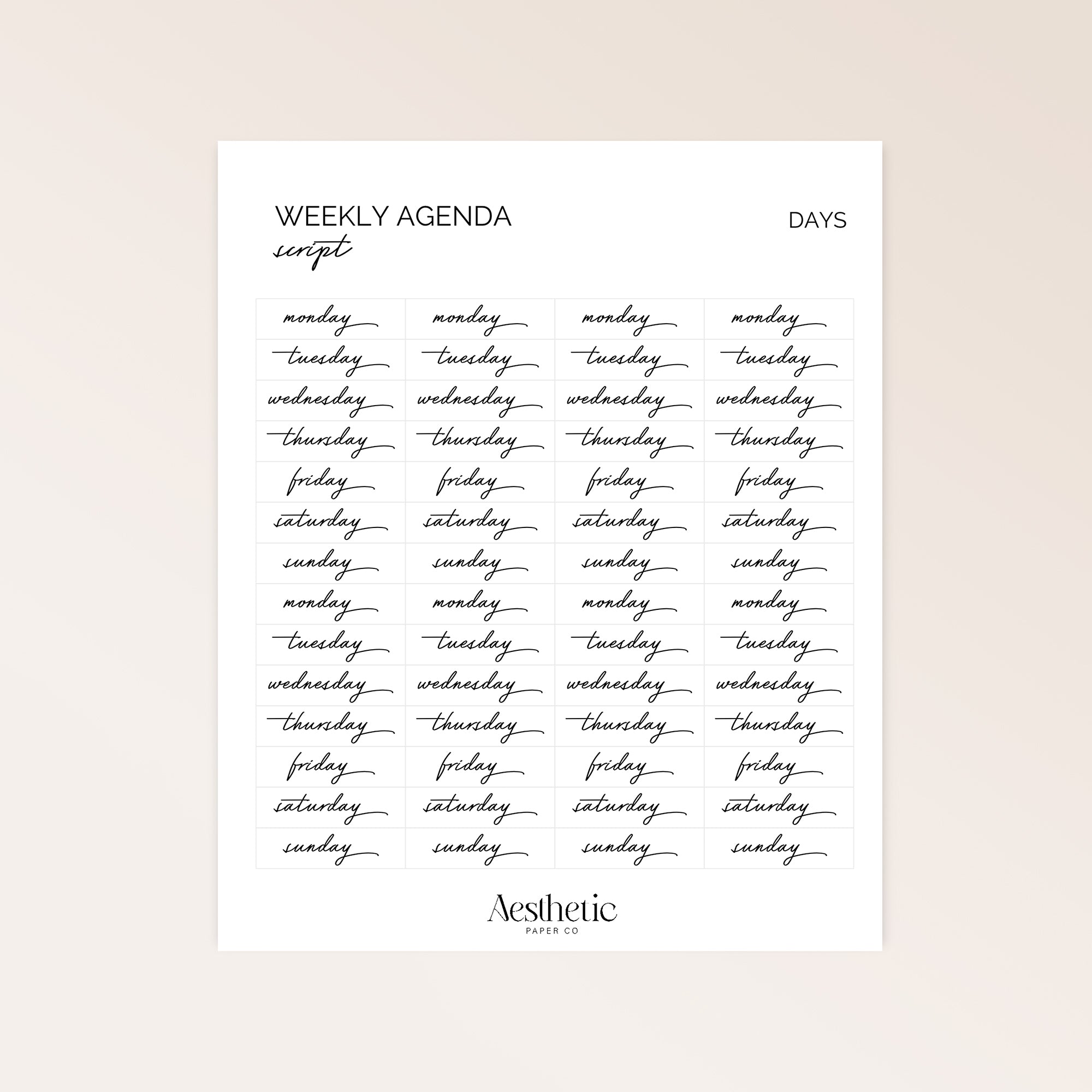 WEEKLY AGENDA | DAYS