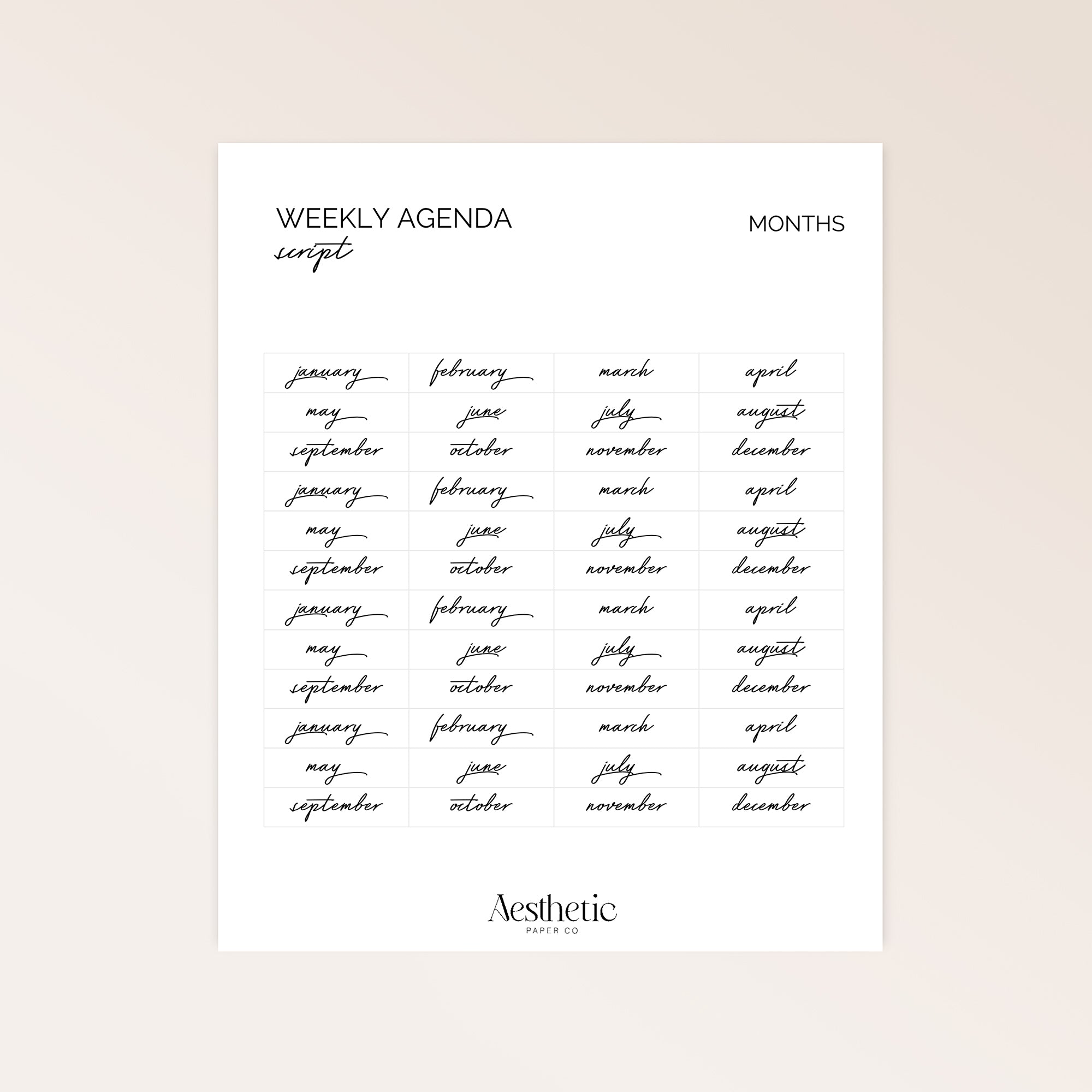 WEEKLY AGENDA | MONTHS