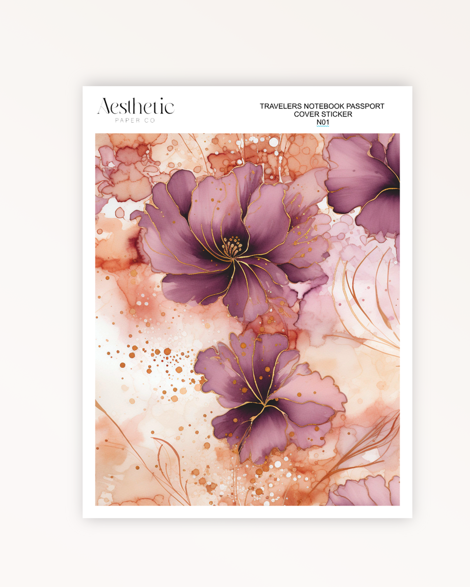 Traveler's Notebook Sticker Cover | PURPLE FLORAL | Passport