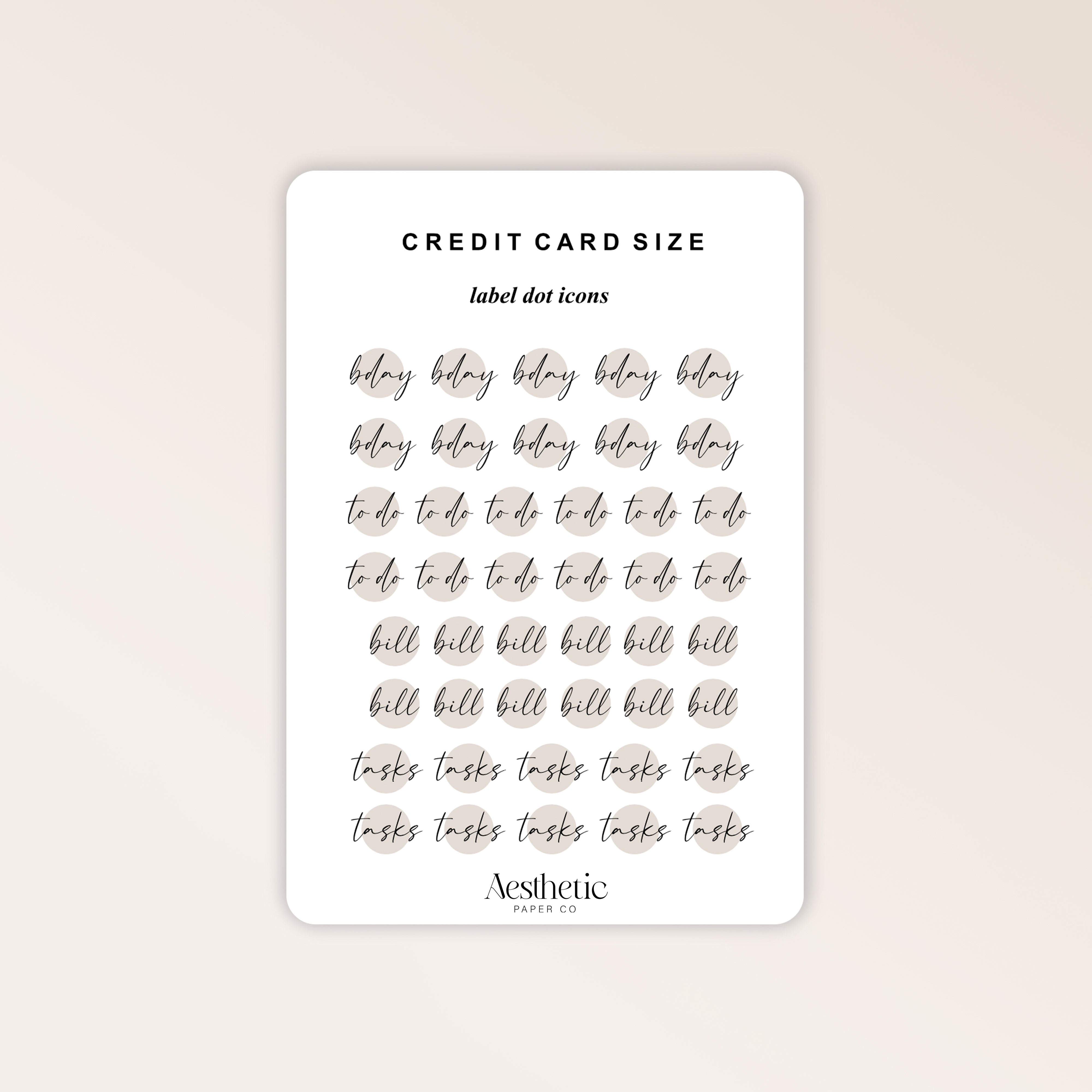 CREDIT CARD SIZED | LABEL DOT STICKERS | MINI