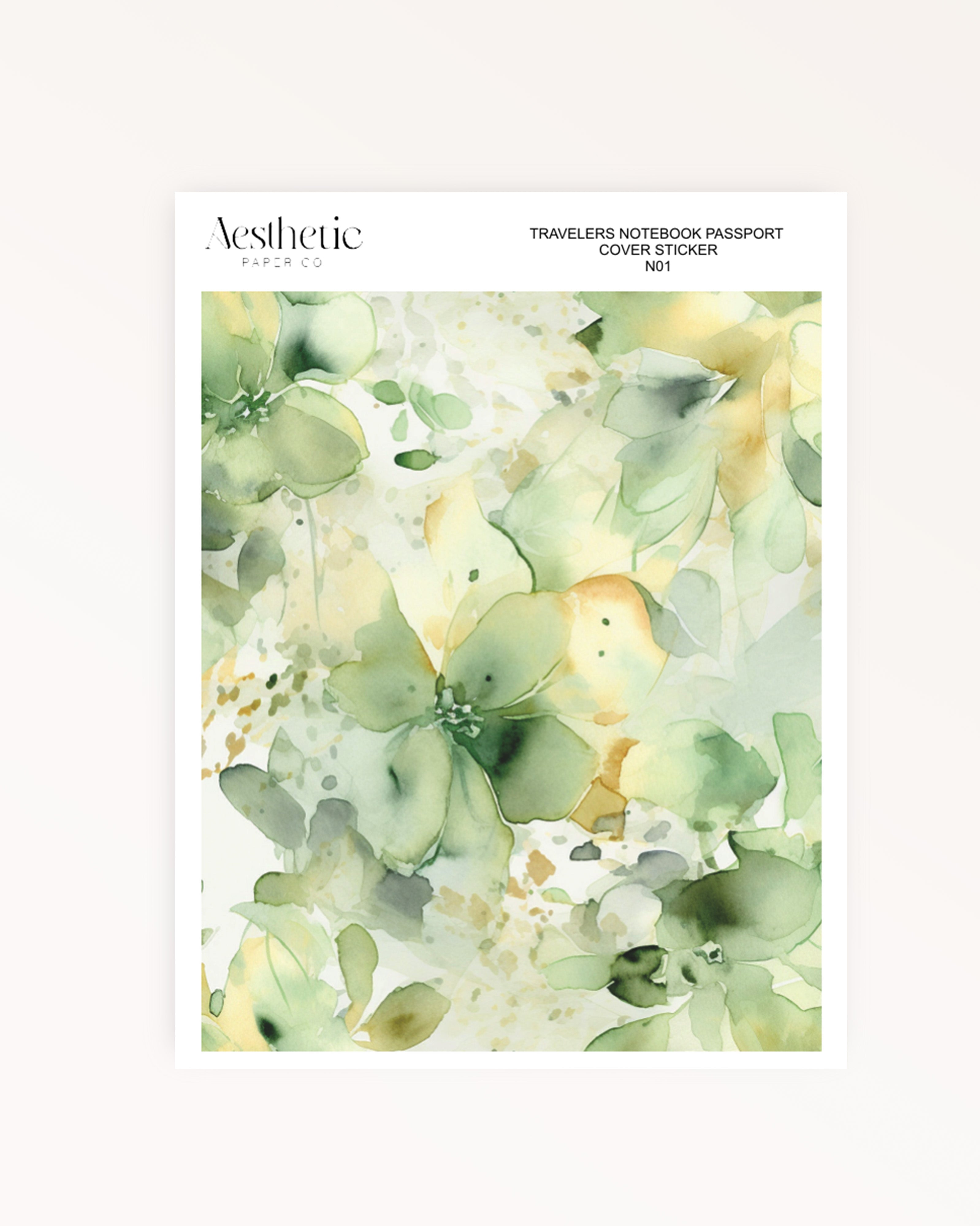 Traveler's Notebook Sticker Cover | GREEN FLORAL | Passport