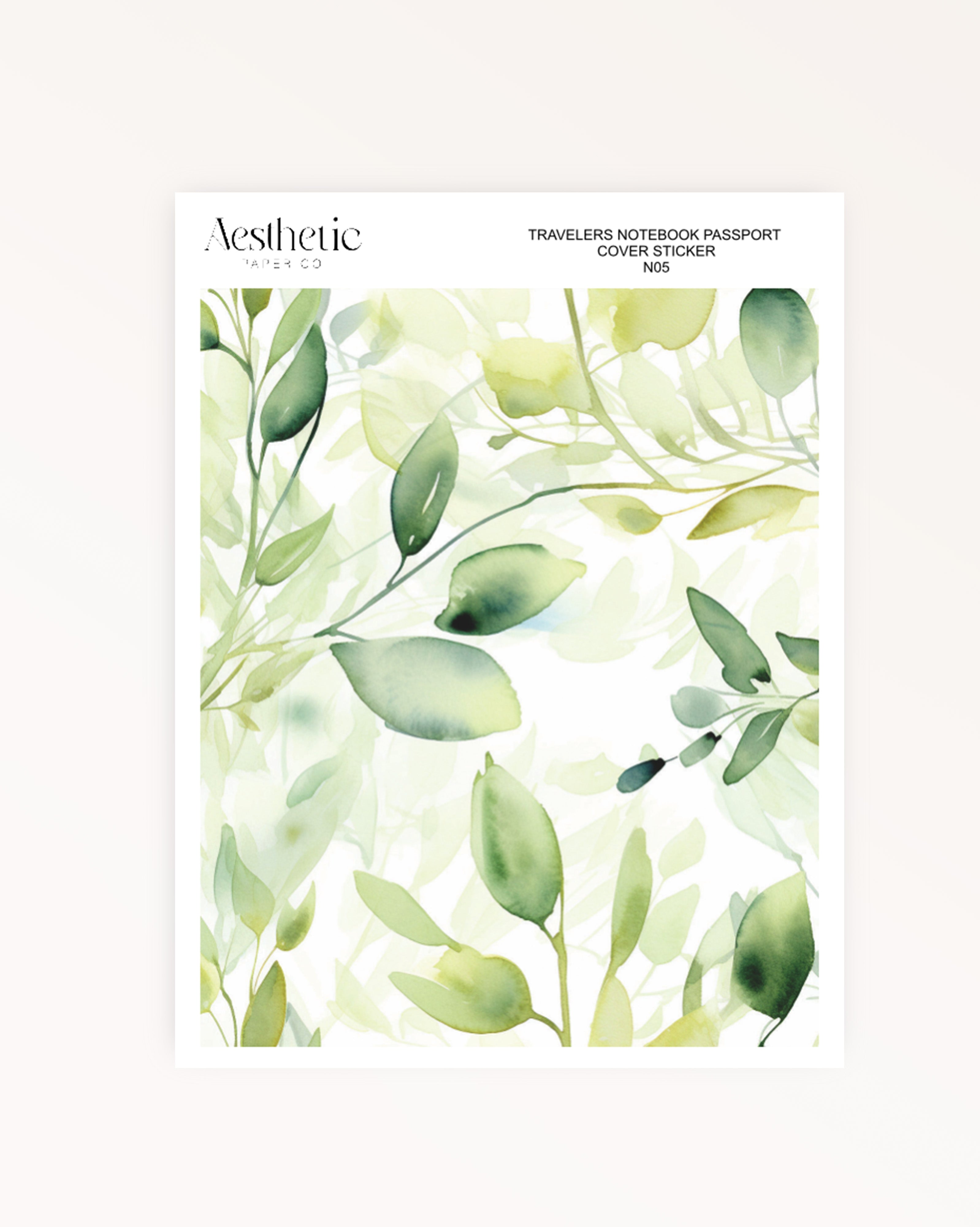 Traveler's Notebook Sticker Cover | GREEN FLORAL | Passport