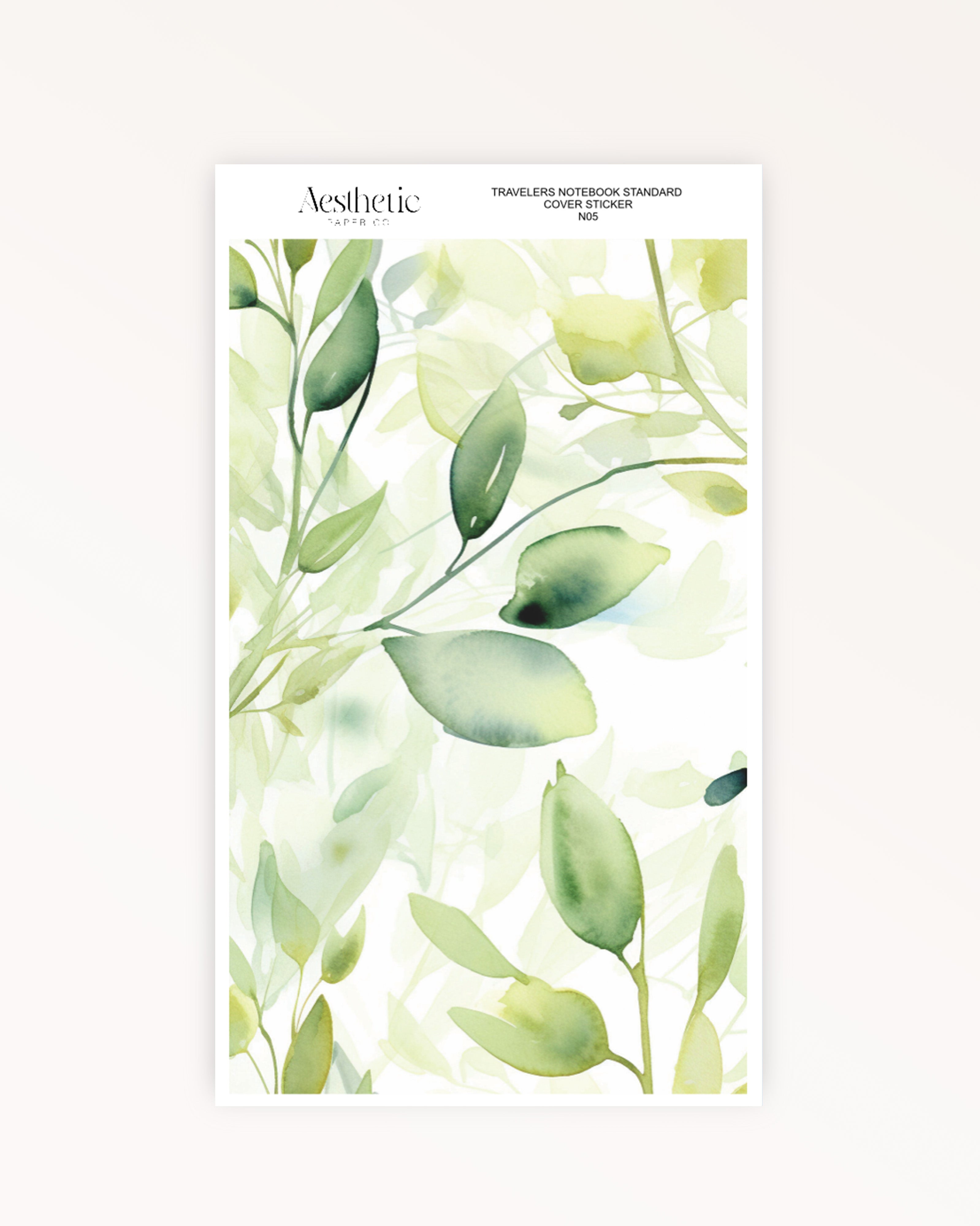 Traveler's Notebook Sticker Cover | GREEN FLORAL | STANDARD
