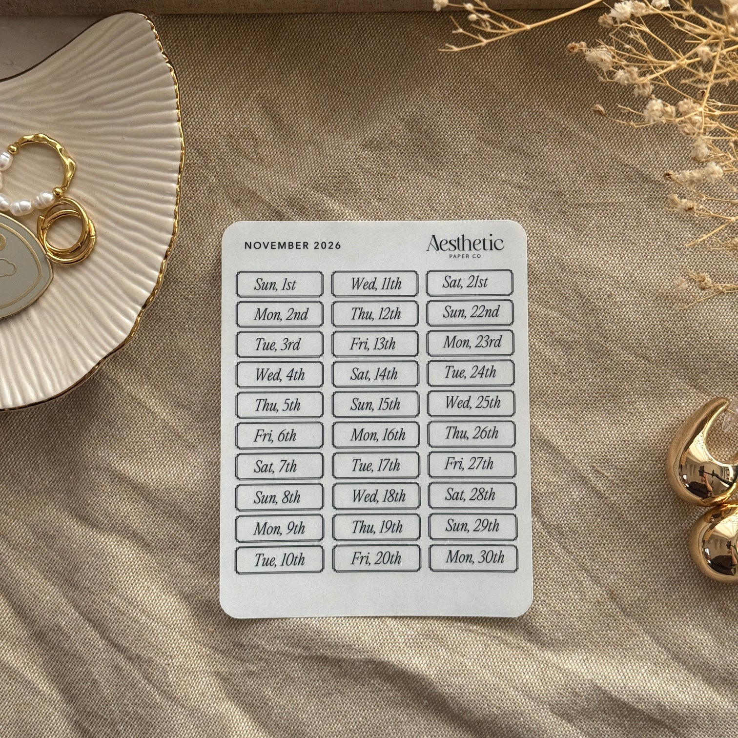 NOVEMBER DATE LABELS | 2026 | STICKER