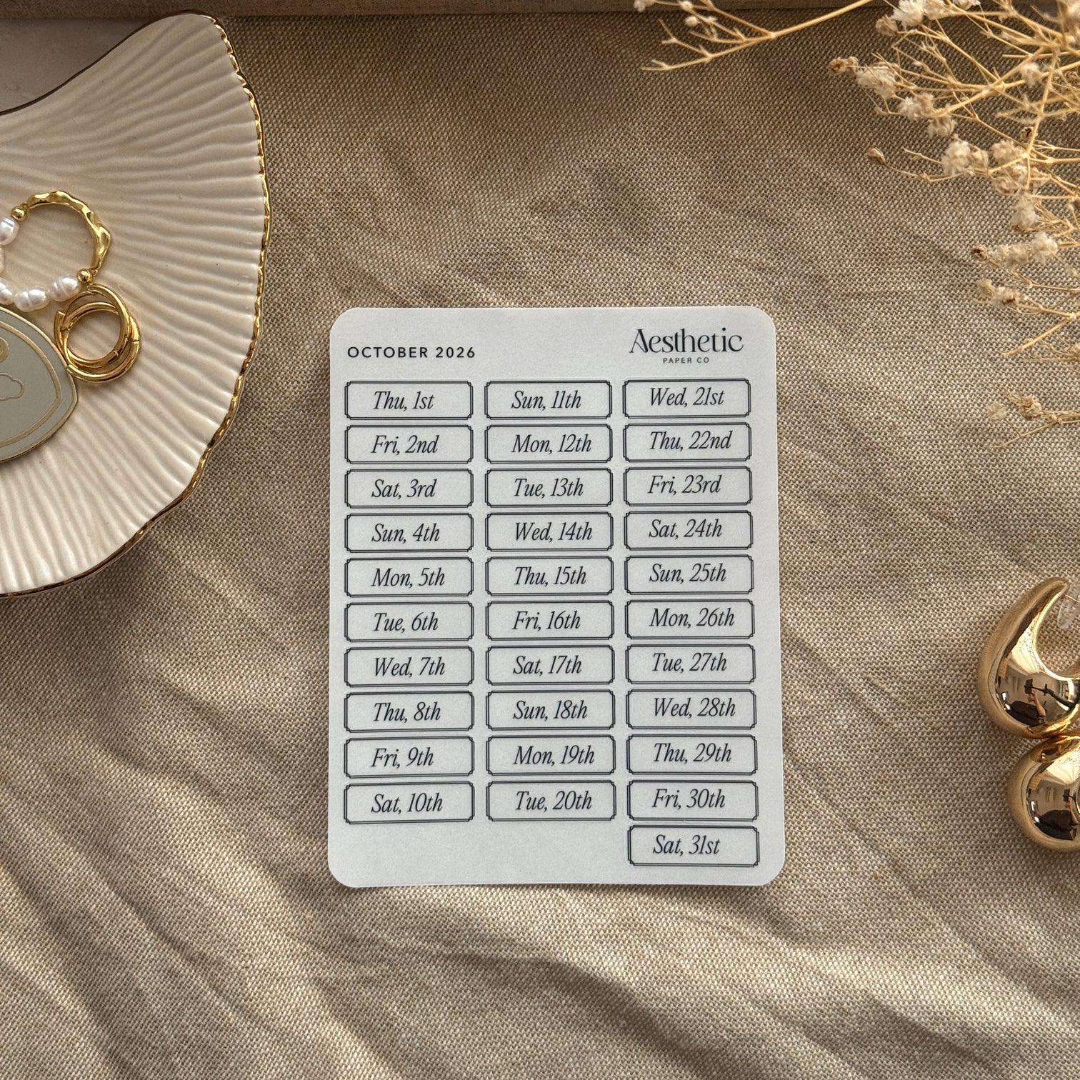 OCTOBER DATE LABELS | 2026 | STICKER