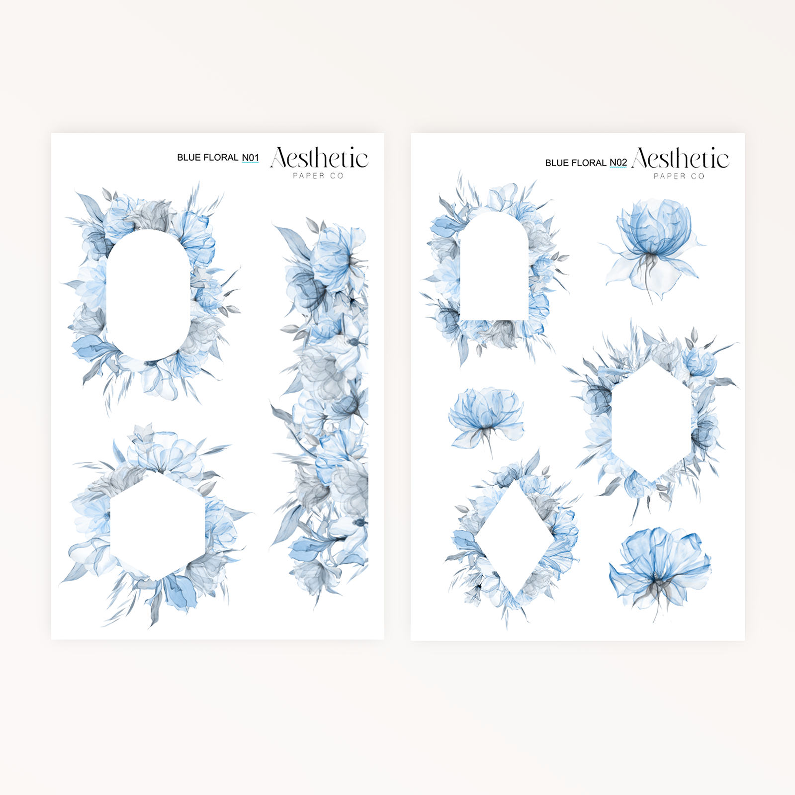 BLUE FLORAL FRAMES STICKERS