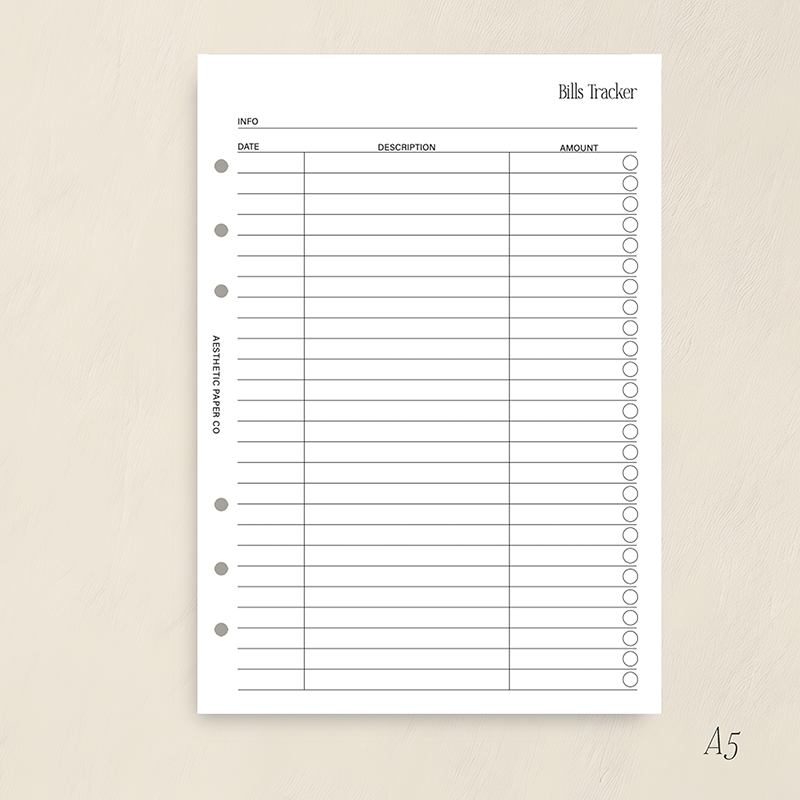 UN013 - Bills Tracker Insert