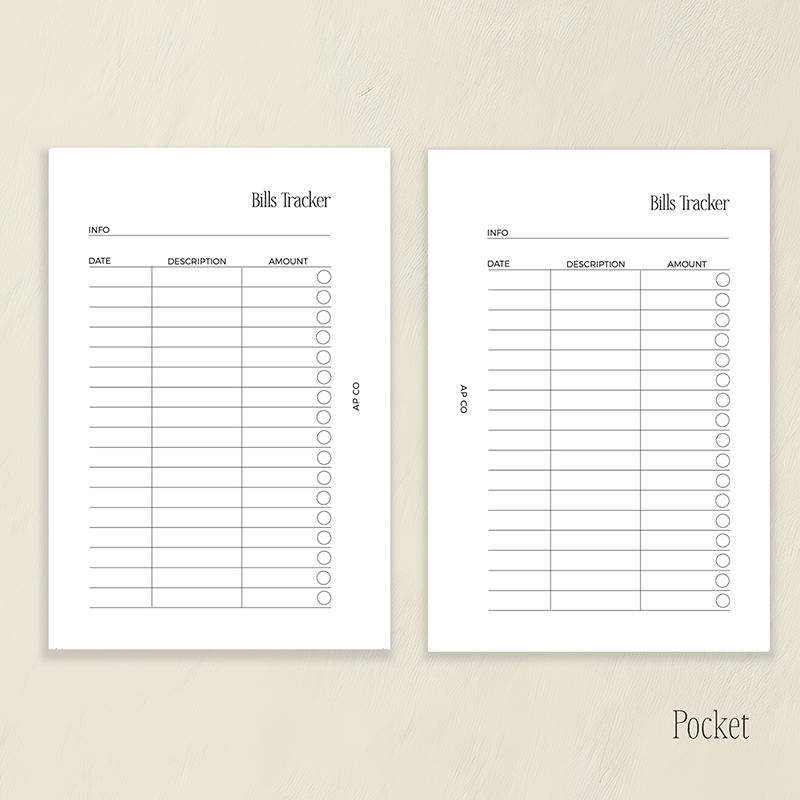 UN013 - Bills Tracker Insert