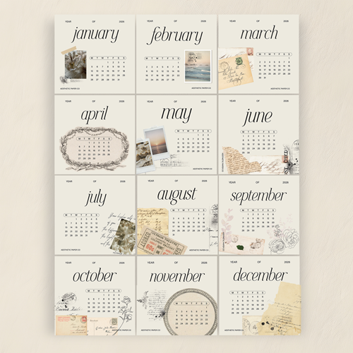 2026 Monthly Planner Cards (Set of 12)