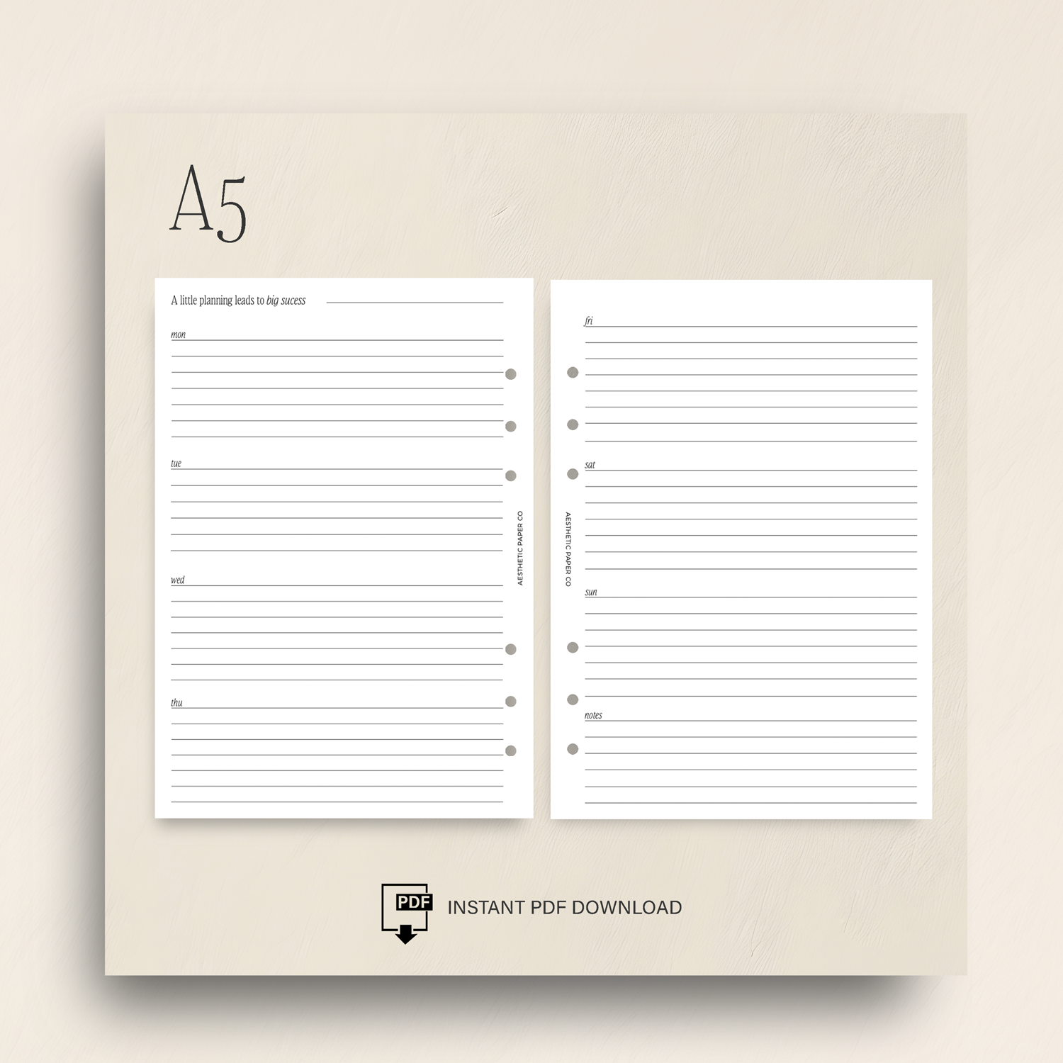 UN01 - Horizontal Weeklies Lined Insert  | PDF