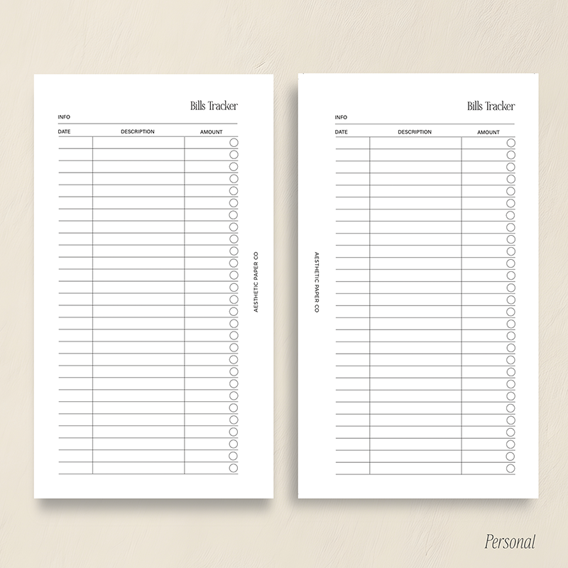 UN013 - Bills Tracker Insert