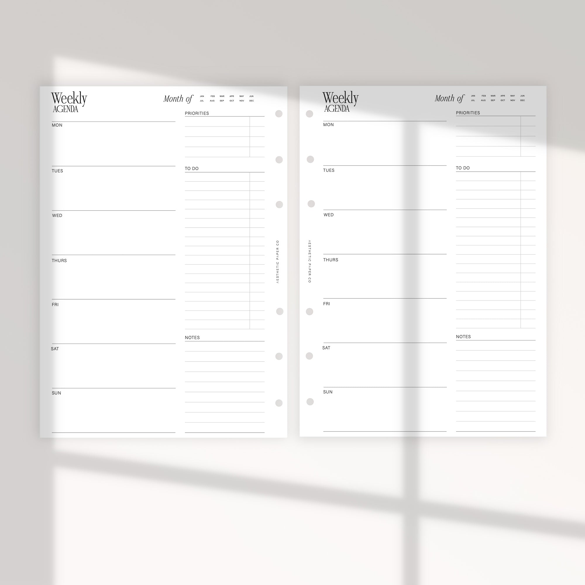 Weekly Agenda WO1P (Week On One Page) Insert