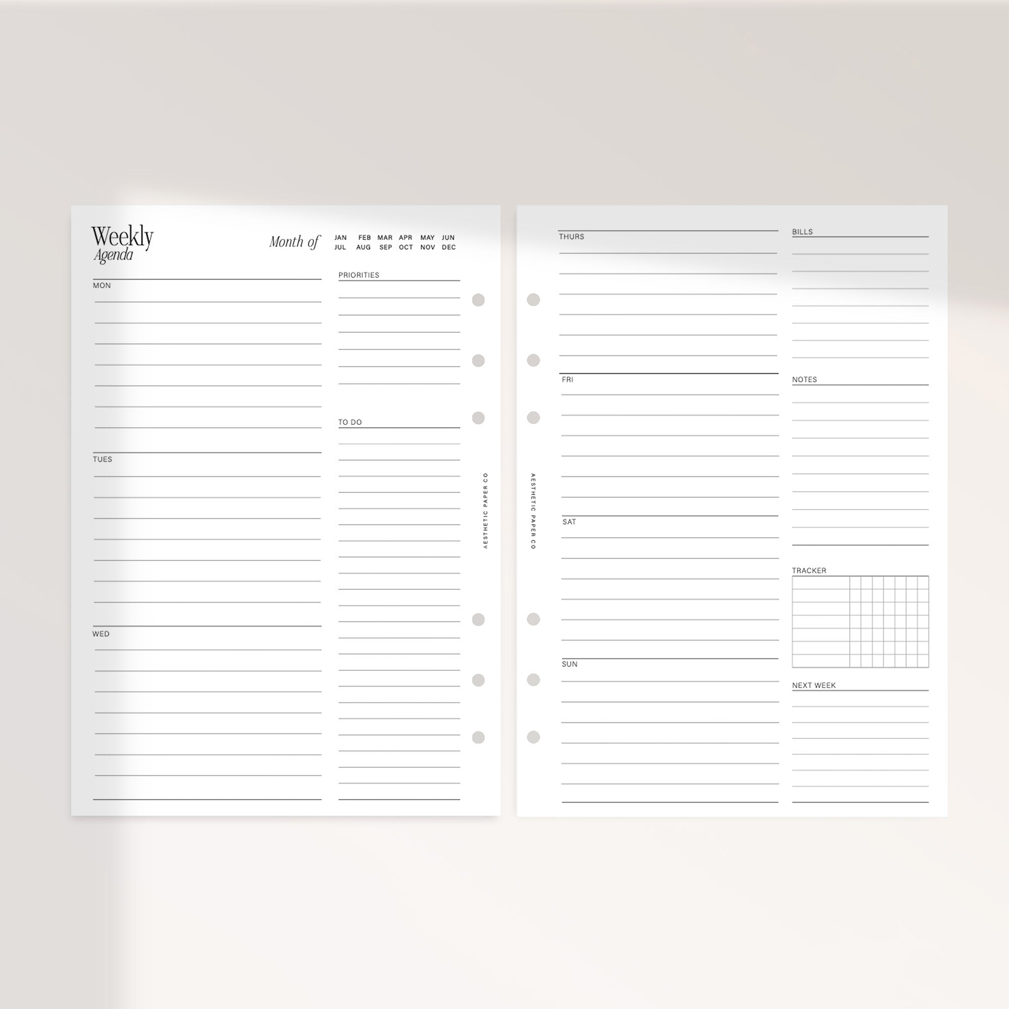 Weekly Agenda WO2P (Week On Two Page) Insert