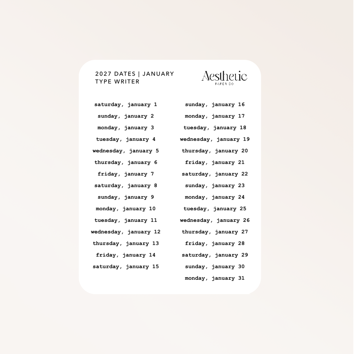 2027 DATE LABELS | TYPEWRITER | STICKER
