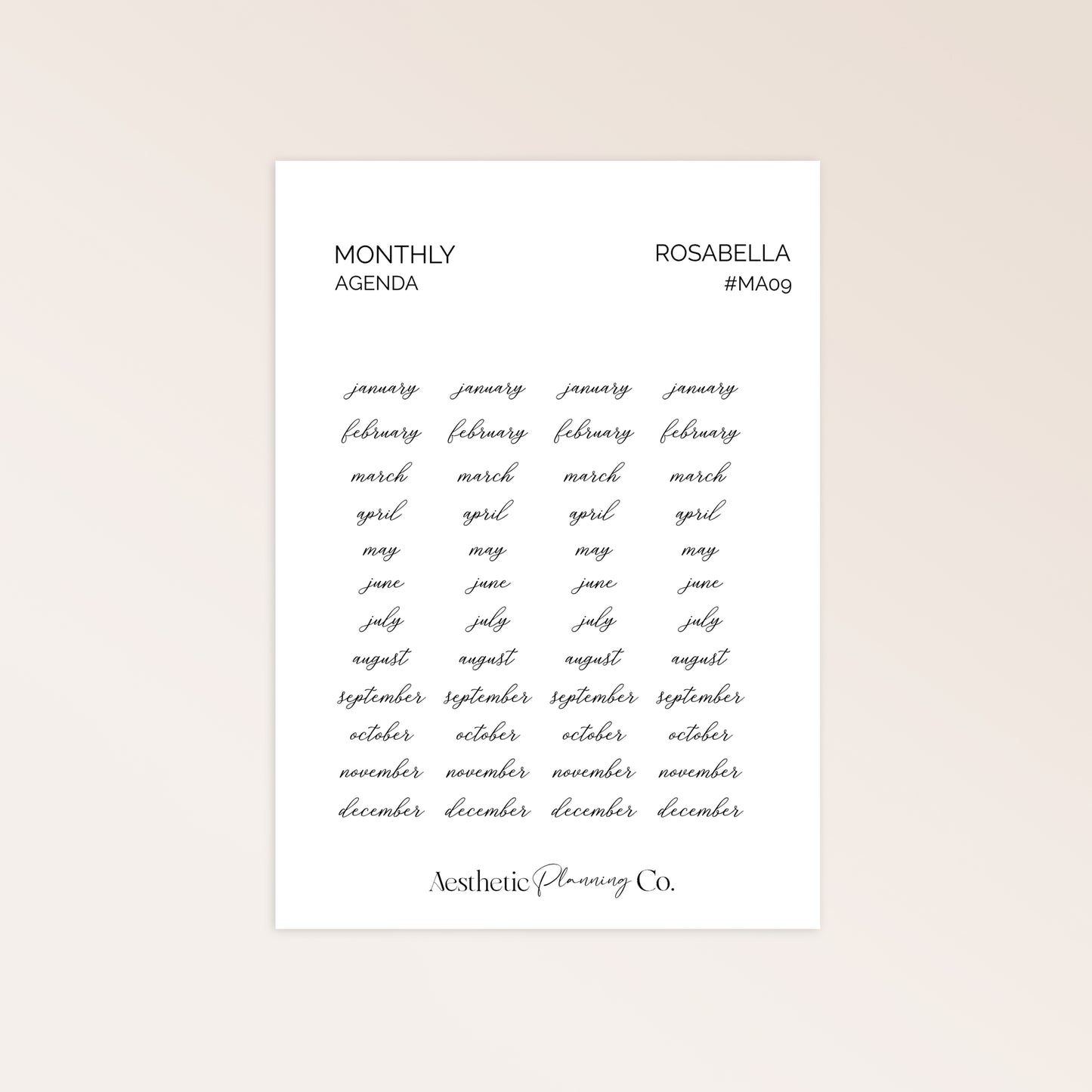 MONTHLY AGENDA | ROSABELLA