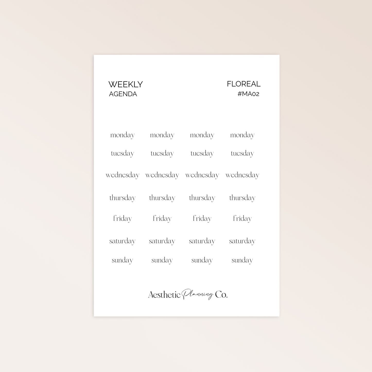 WEEKLY AGENDA | FLOREAL